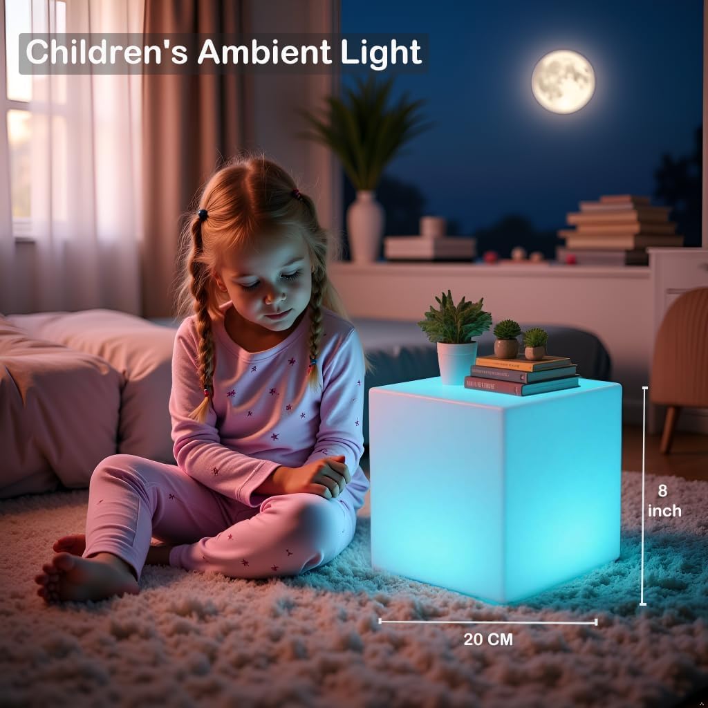 8 inch Waterproof LED Light Cube, USB Rechargeable Mood Lamp w/Remote image 5
