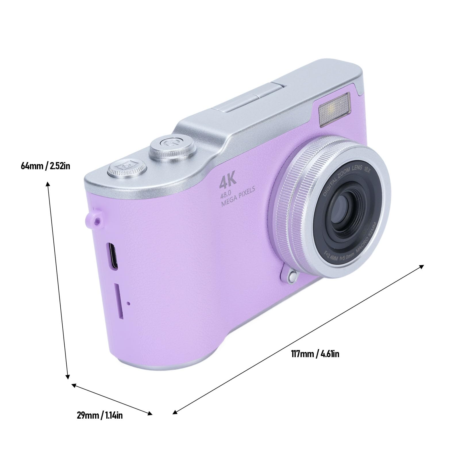 Bewinner 1080P Digital Kamera für die Fotografie, 48MP Vlogging-Kamera mit 2,4 "Flip-Bildschirm, 18x Digital-Zoom-Autofokus Kompakte Reise Kameras für Anfänger (Purple)