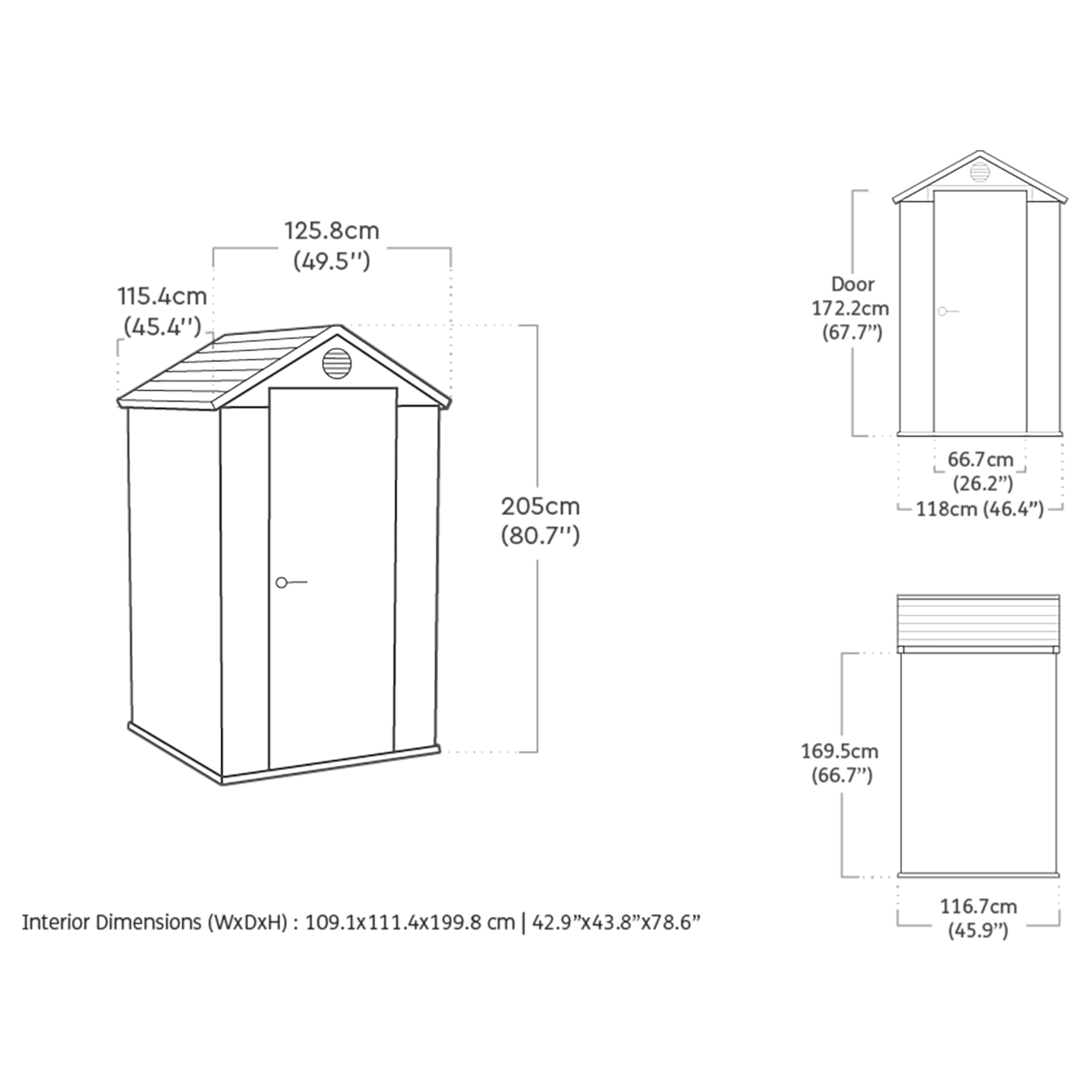 KETER Gartenhaus Darwin 4x4, 2,8 m², aus langlebigem Evotech Kunststoff mit Einzeltür und Belüftung, Gerätehaus, 25 x 184 x 205 cm, grau