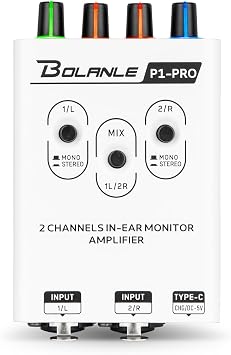 Bolanle P1-Pro 2-Channel Personal in-Ear Monitor Amplifier, White