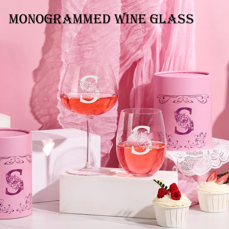 Physkoa Personalized Initial Wine Glass for Women - 20 oz Stemmed Monogrammed Glass, Customized Engraved Gift for Mom, Wife, Friend, Her - Birthday, Mother’s Day, Wine Lover Gift - Image 4