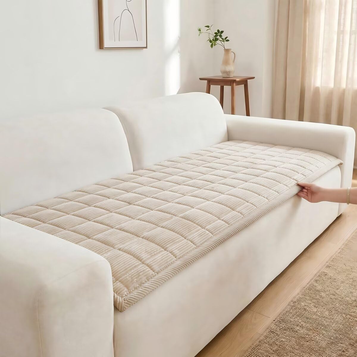 Pet Couch Cover Dogs Washable Non-Slip Couch Protector Pet Friendly Dog Mat for Couches and Sofas（Beige White, 27.6"×59.1"）