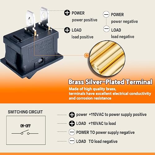 Miniatura 3 de Interruptor basculante de barco, interruptor de palanca a presión SPST ON-Off 2 pines 2 posiciones CA 250 V 6 A 125 V 10 A, interruptor para