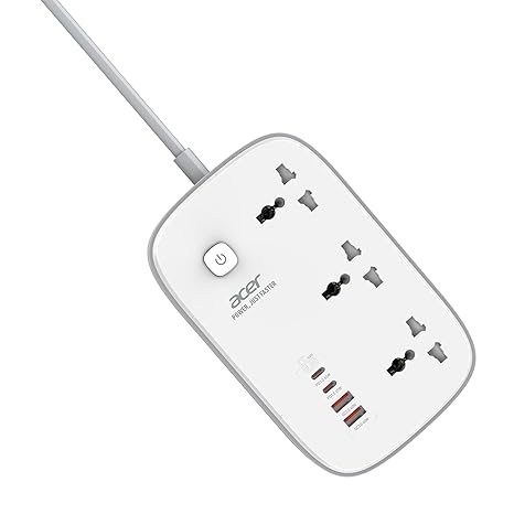 Acer PowerHub Core GaN | 3 AC Outlets + 4 USB Ports (2 Type-C GaN PD 65W + 2 Type-A) | GaN Fast Charging 2500W | Surge Protection | Compact Desktop Power Strip | Overload Safety Protection