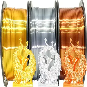 Shiny Silk Gold Silver Copper 1.75mm 3D Printer PLA Filament Bundle, Each Spool 0.5kg, 3 Spools Pack, with One 3D Printer Remove Tool MIKA3D