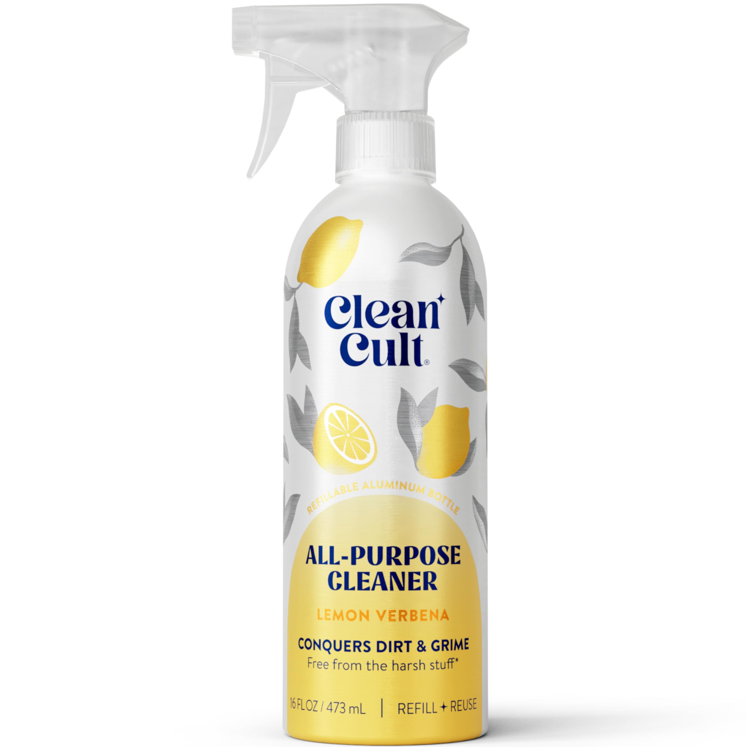 Cleancult - Lemon Verbena - All Purpose Cleaner - Refillable Aluminum Bottle - Cleaner Spray that Removes Dirty & Grime - 16 oz - 1 Pack