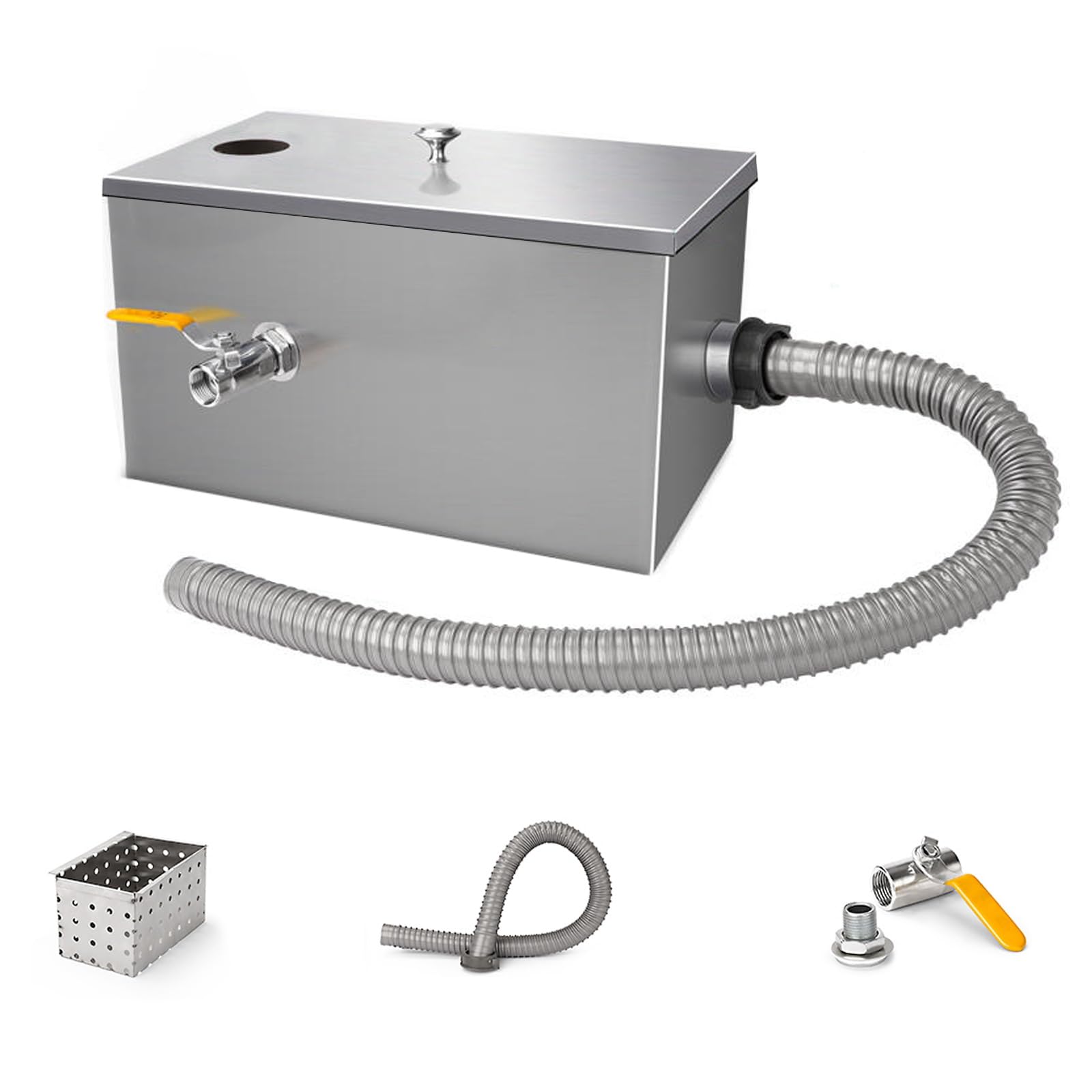 Jxyqzd One Color Commercial Grease Trap, Top Inlet Stainless Steel Wastewater Grease Interceptor, Oil-Water Separator, Grease Traps, Single Inlet (Size : 35X25x23)