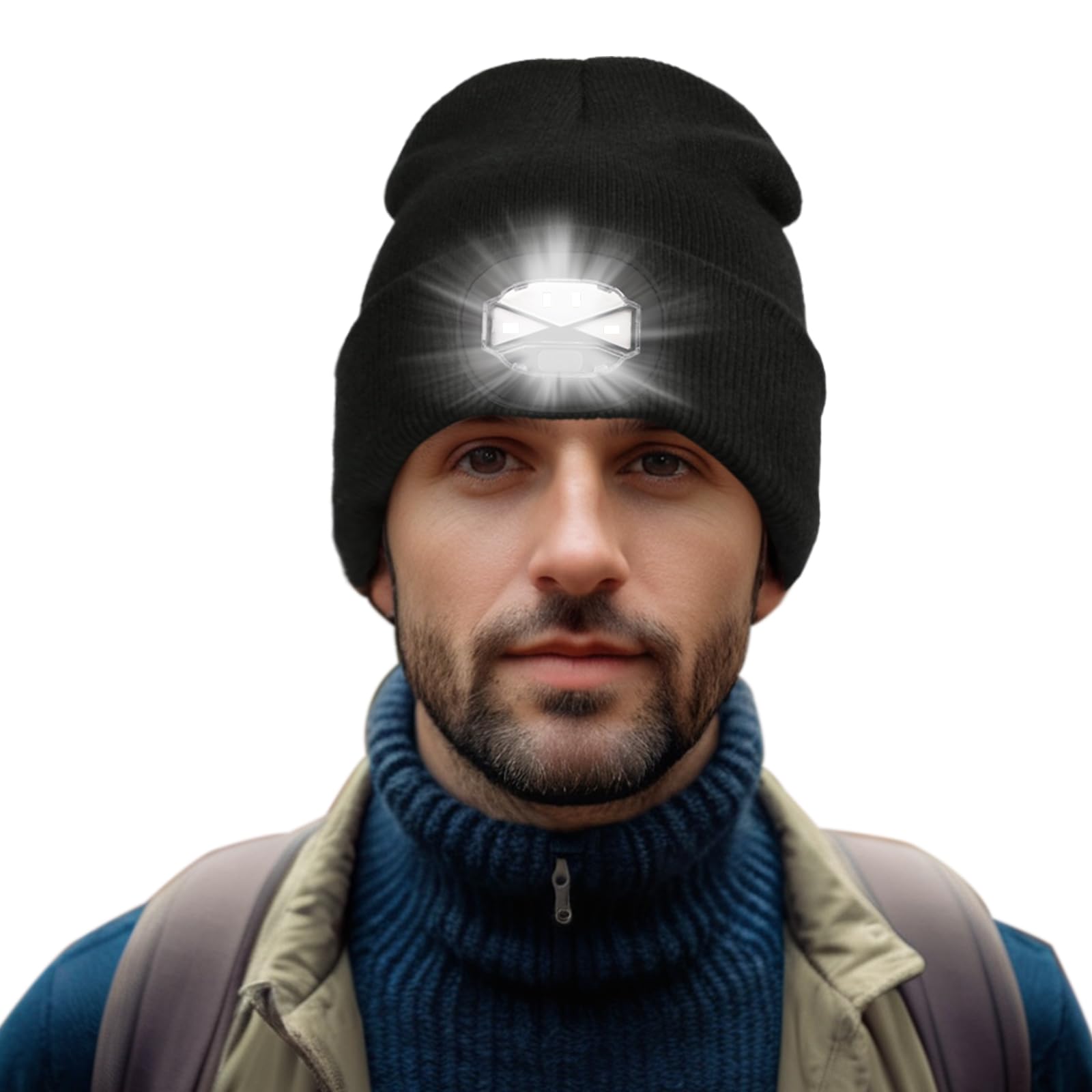 Pomarks LED Lighted Hat,USB Rechargeable Head Torch Hat, Winter Warm for Men Dad Him Women, Unisex Headlamp Stocking fillers Cap with Light for Walking at Night,Fishing,Camping,Hunting