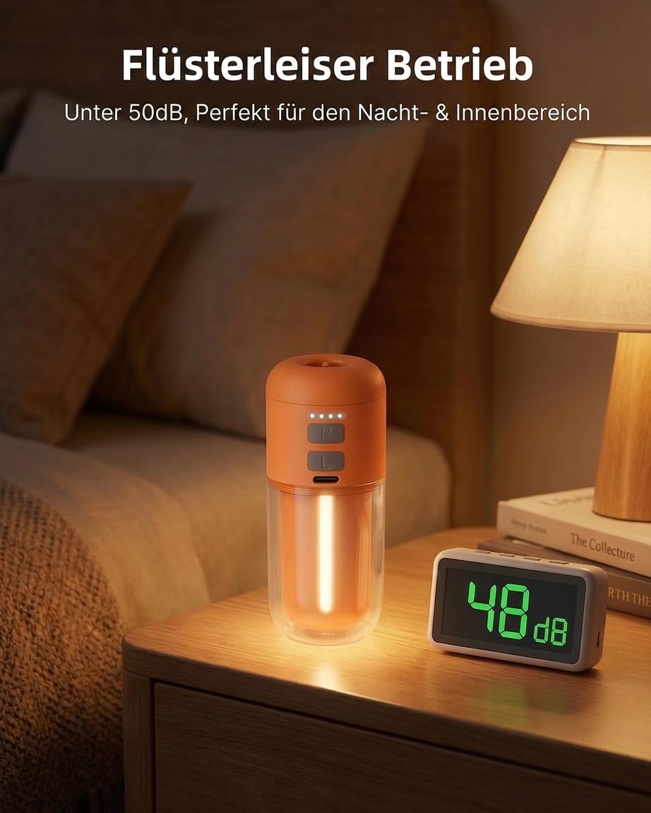 Elektrische Luftpumpe Akku, 4000 Pa Mini Luftpumpe 430 L/min, Tragbare Air Pump mit 5 Düsen & LED-Licht, 2-in-1 Aufblasen & Entleeren, für Camping, Luftmatratze, Schwimmring, Vakuumbeutel