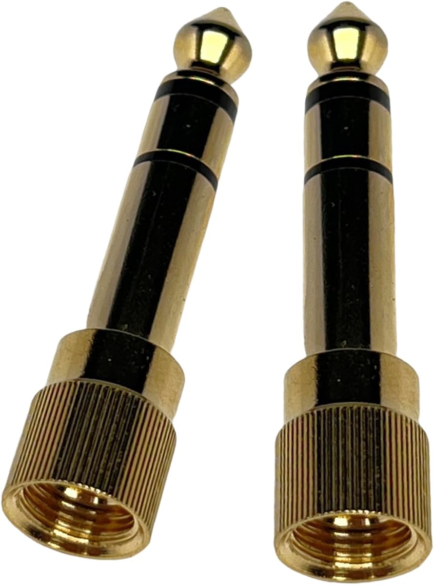 3.5mm Female to 6.35mm Male Stereo Screw-On Adapter, 2 Pack | Two-channel signal layout supports clear, distinct channel connections.