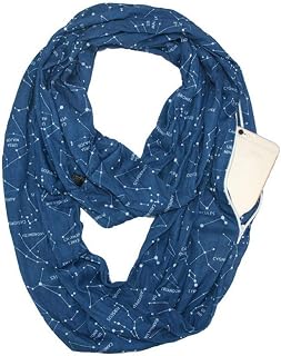 Fashion Constellation Pattern Infinity Scarf with Zipper Pocket for Women & Men (Blue)