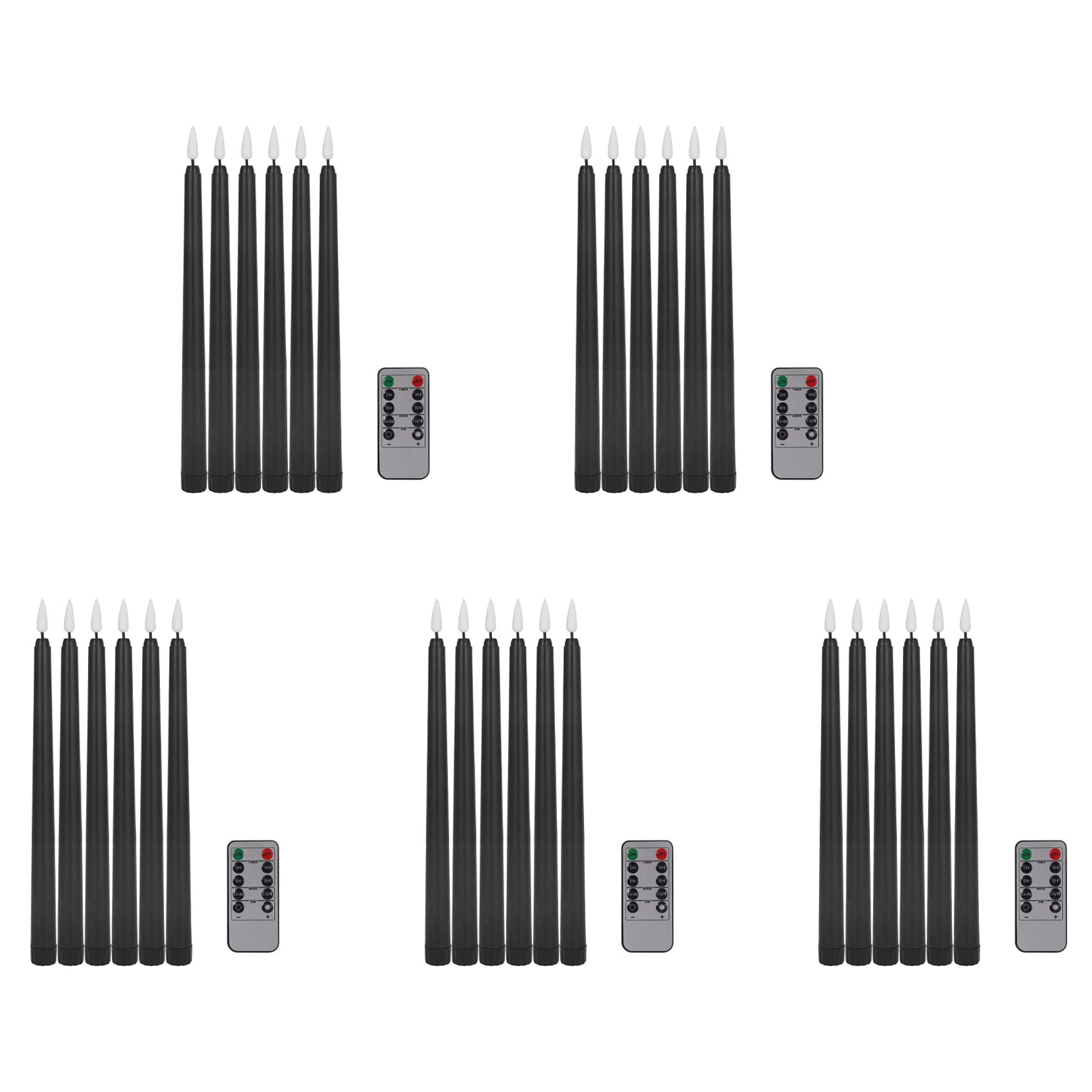 Hndhbfgrt 30x Remote Halloween Taper Candles,Black Color Flameless Fake Pillar Candles,Battery Candles with Contain