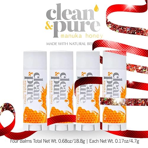 Miniatura 2 de Clean & Pure Bálsamos labiales favoritos de Beekeeper, paquete de 4  Productos de belleza de miel de manuka  Juego de cuidado de labios con cera de