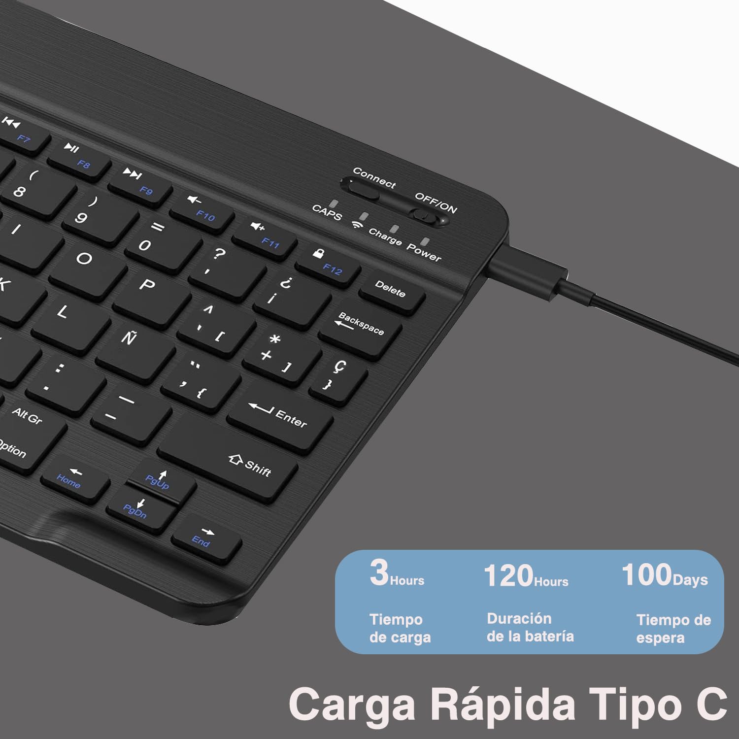 Teclado y Ratón Inalámbrico Bluetooth, 10” Español Ñ Teclado y Ratón Recargables Silenciosos y Portátiles para iPad Pro/iPad Air/Samsung/Huawei/Honor/Xiaomi/Tablet/iOS/Android/Windows