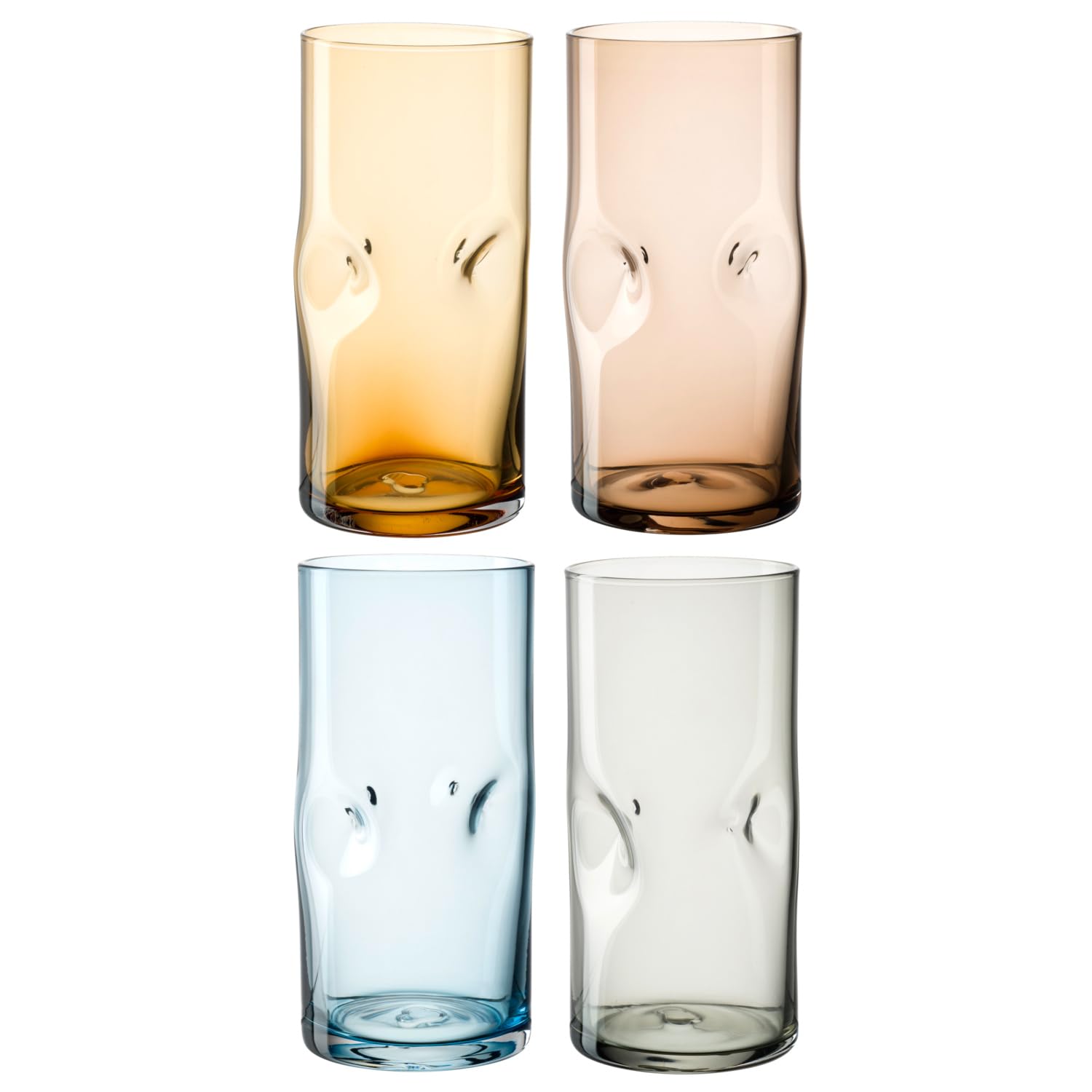 Leonardo Vesuvio 077377 - Set di 4 bicchieri in vetro di alta qualità in forma organica, contenuto 330 ml, fatto a mano, lavabile in lavastoviglie, 4 bicchieri per acqua di colore marrone