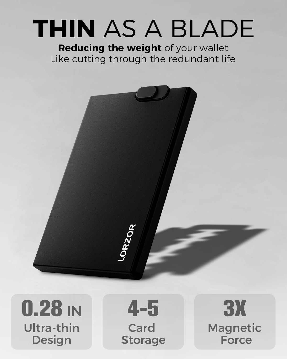 LORZOR Slim Magnetic Wallet for Men: Card Holder for iPhone Compatible with MagSafe - Pop Up Wallet Minimalist with RFID Blocking for 5 Credit Cards, Magnet Sticker&Gift Box Included (Black) - Image 4