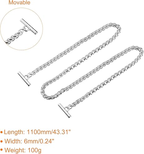 Miniatura 2 de uxcell Correa de cadena plana de hierro, cadenas de bolso de 43 pulgadas, accesorios para monedero, correas de cadena con cierres de palanca para