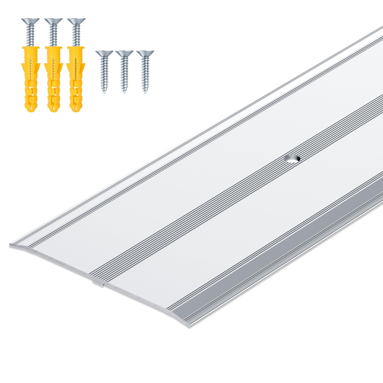 Raytano 36"L×4"W ×0.1"H Flat Profile Aluminum Floor Transition Strip, Metal Door Threshold for Carpet Wood Tile Vinyl Flooring Gaps, Indoor and Outdoor Doorway Decoration Protector(Grey,1pcs)