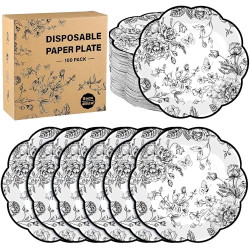 Kochorie Black Floral Paper Plates