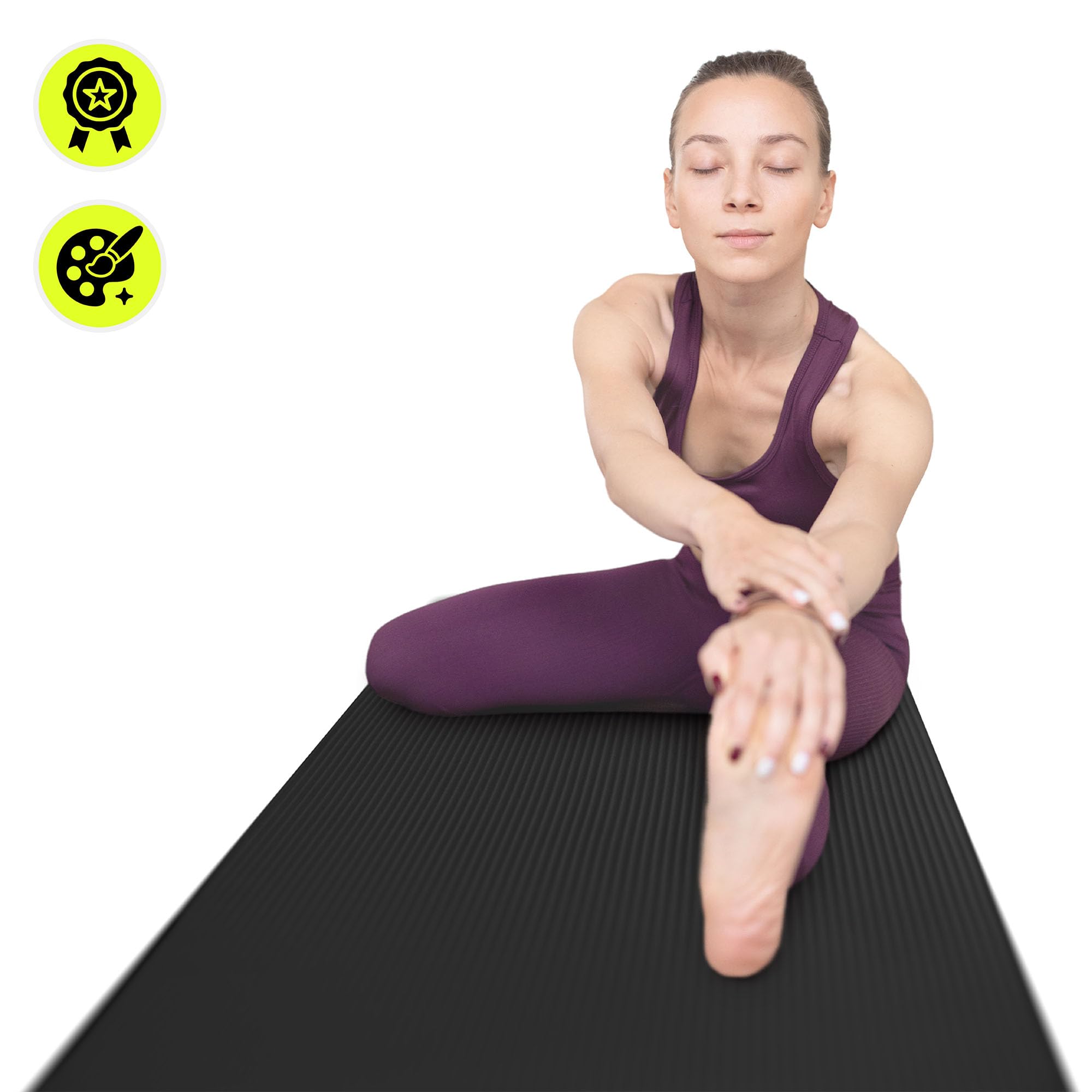 HyperMotion Mata do Ćwiczeń Fitness i Jogi NBR 183x61x0,8 cm Czarna, Antypoślizgowa, 8 mm, z Paskiem do Ćwiczeń i Przenoszenia, do Jogi, Pilatesu i Stretchingu