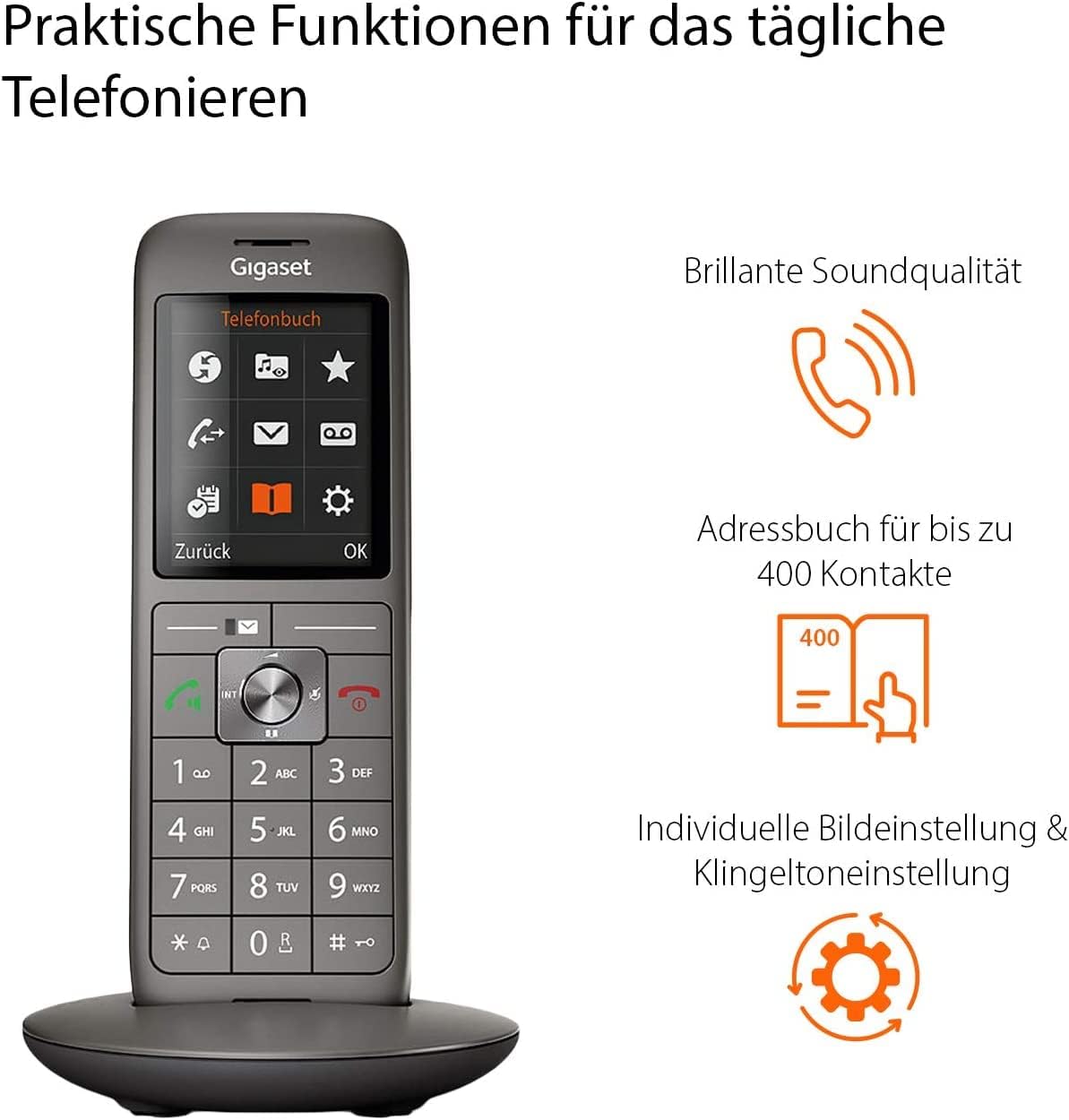 Gigaset CL660A - Schnurloses Telefon mit Anrufbeantworter und großem TFT-Farbdisplay - Benutzeroberfläche, großes Adressbuch, schlankes Design Telefon, Anthrazit-Metallic
