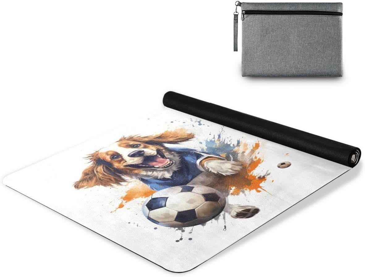 ALAZA Funny Dog with Football Yoga Mat Non Slip Fitness Exercise Mat, Workout Mat for Yoga, Pilates and Floor Exercises