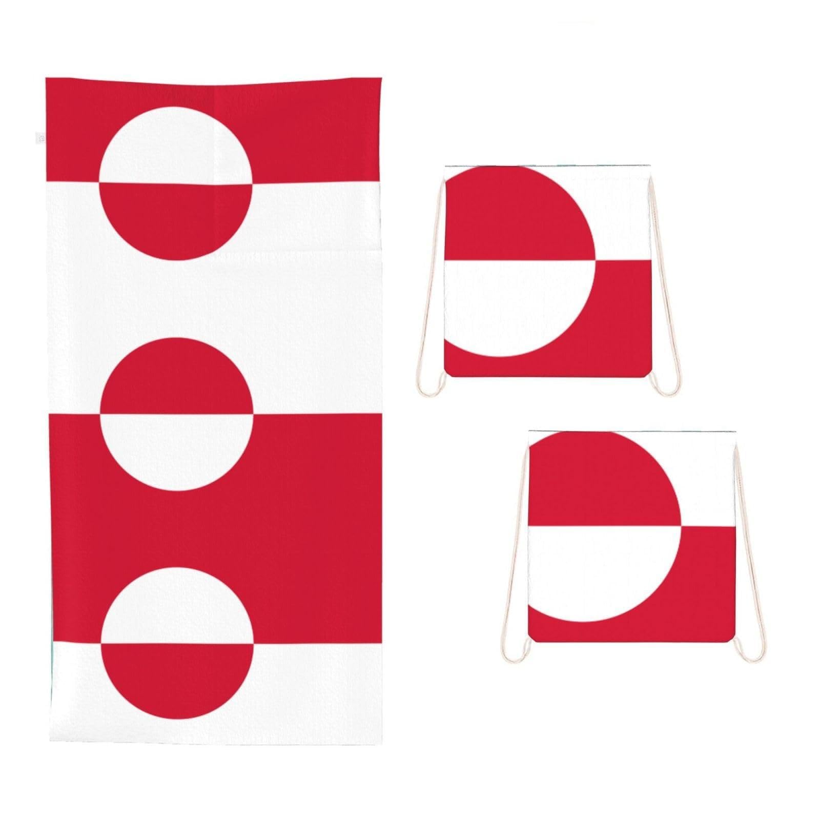 CNTDBU Greenland flag 2 in 1 Packable Towel Bag-Large Beach Towel with Stuff Sack, Super Absorbent Microfiber Travel Towel for Pool