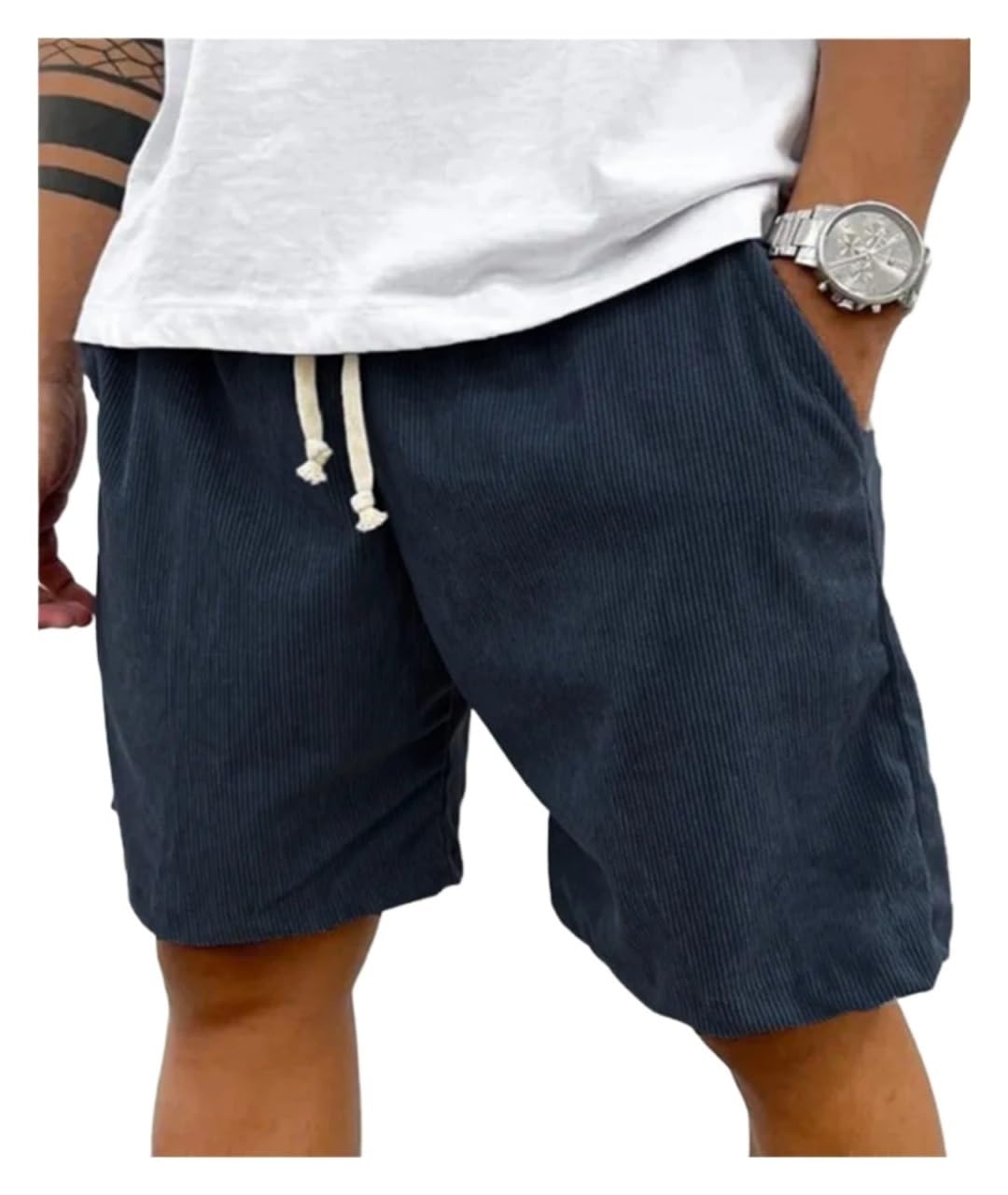 Costume Uomo Mare,Costume Mare Uomo Pantaloncini dritti larghi for il tempo libero da uomo, estivi, casual, quotidiani, tinta unita, con trama a coste, pantaloncini da uomo vintage con lacci(02 Dark B