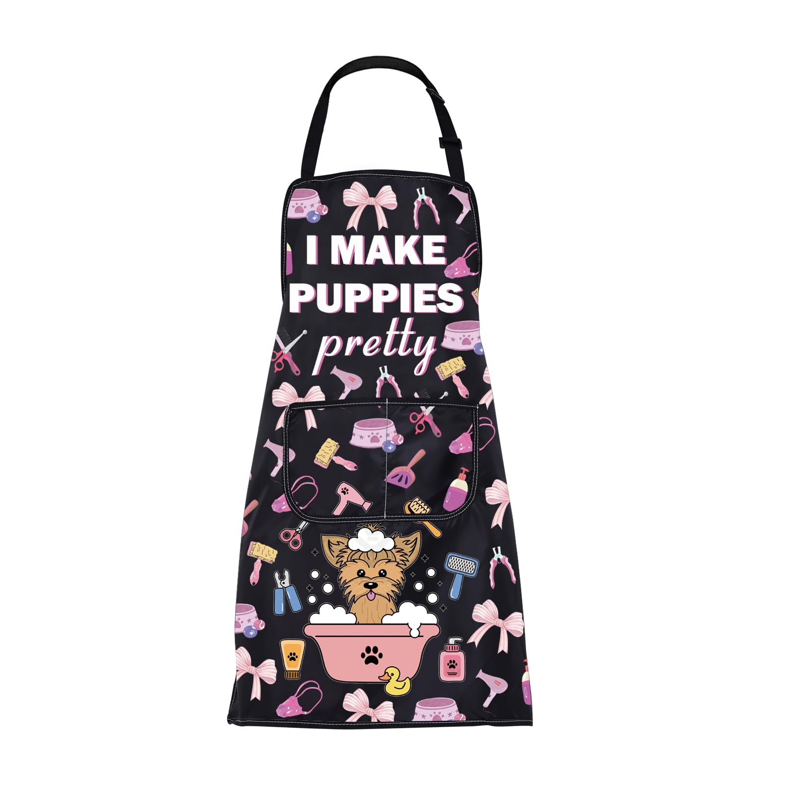 ENSIANTH Dog Grooming Apron Dog Cooking Kitchen Apron Dog Lover Gift for Groomer Waterproof Apron Colorful Dog Apron with Pocket (241218 puppies pretty)