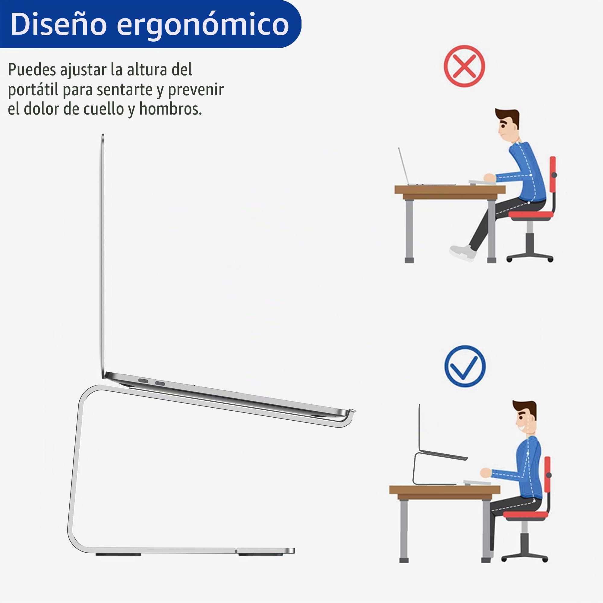BESIGN LS03S Soporte Portátiles, Soporte de Aluminio Ergonómico para Portátiles Compatible con 10-15,6", Metal Plata