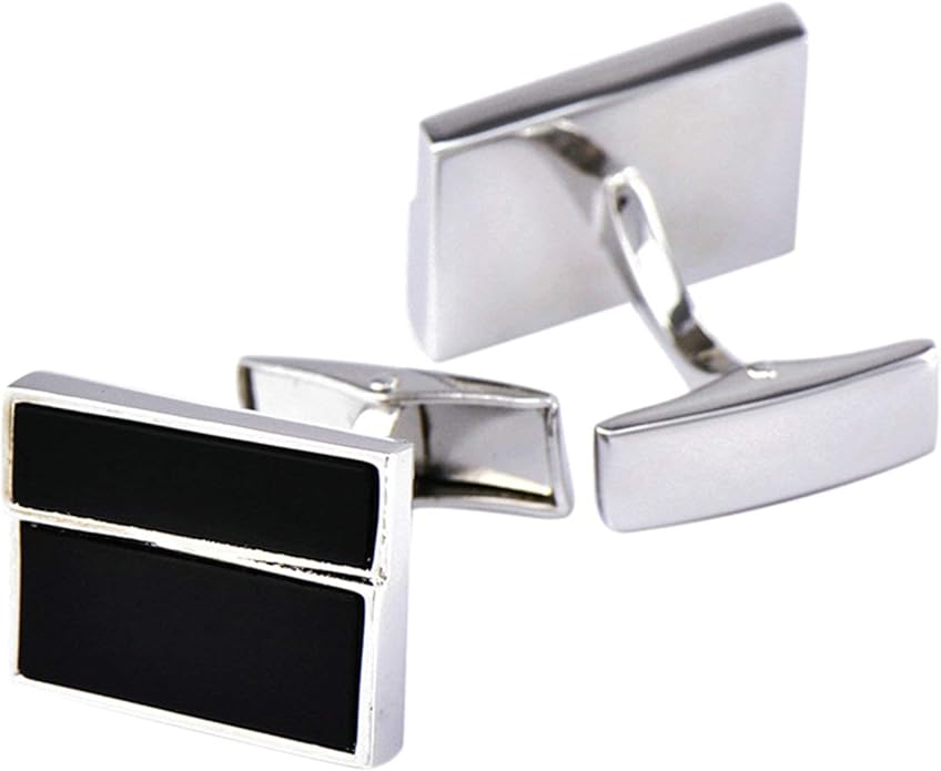DOLOVE Cuff Links Copper Rectangular Cufflinks Silver for Men Black