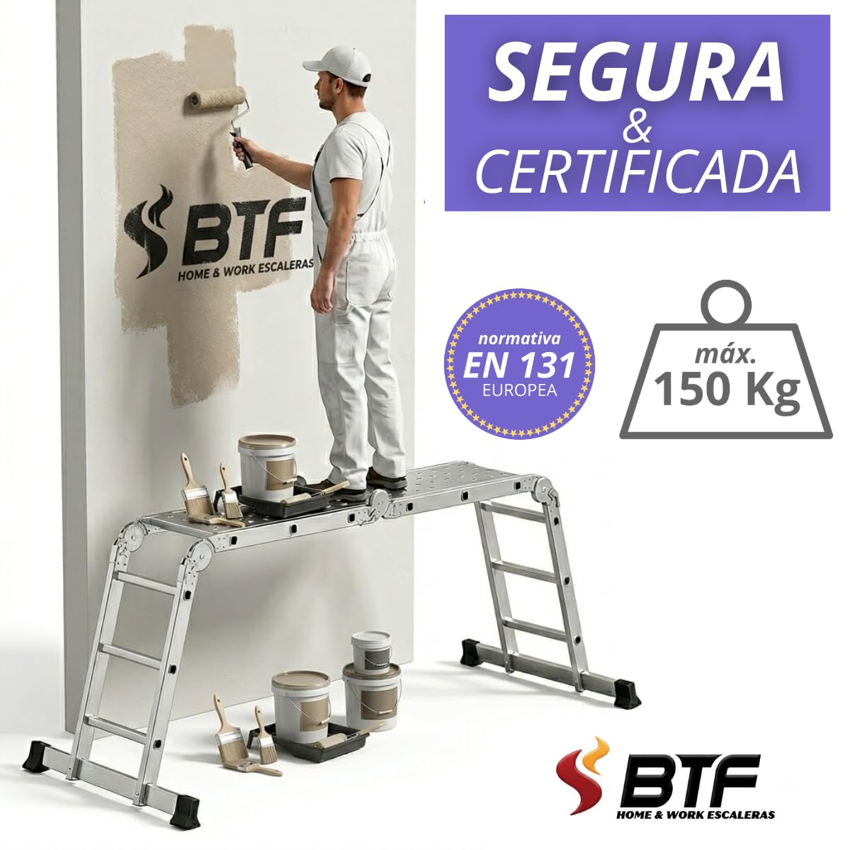 Escalera de Aluminio Multifuncional 5 en 1 Plegable 150 kg BTF-MUP34