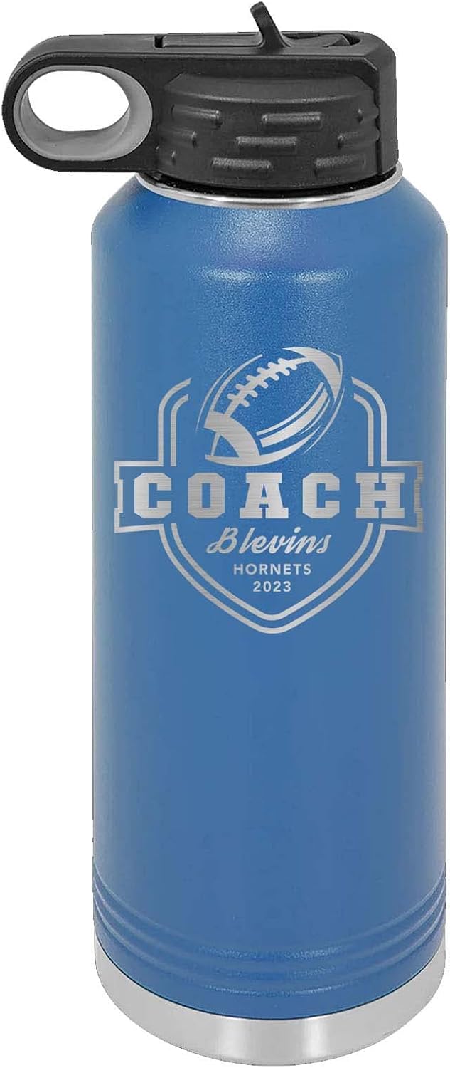 Mato & Hash 32oz Football Coach Laser Engraved Water Bottle Black LASLWB202 Coach S5