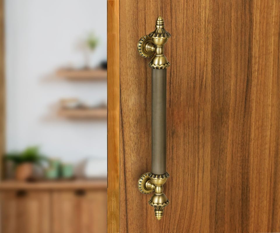 FIT N FORGET Premium Zinc Alloy Rajwadi Pull Door Handle|Main Door Handle| Lotus Door Handles for Main Door(12 inch)(Pack of 1)(Antique Finish)