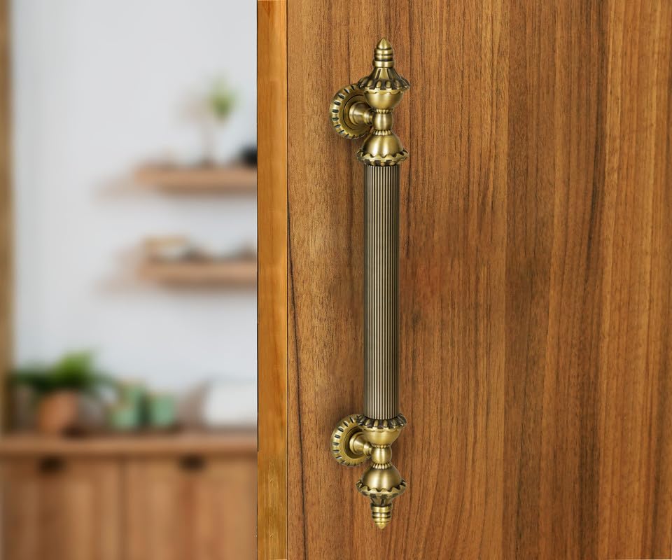FIT N FORGET Premium Zinc Alloy Rajwadi Pull Door Handle|Main Door Handle| Lotus Door Handles for Main Door(12 inch)(Pack of 1)(Antique Finish)