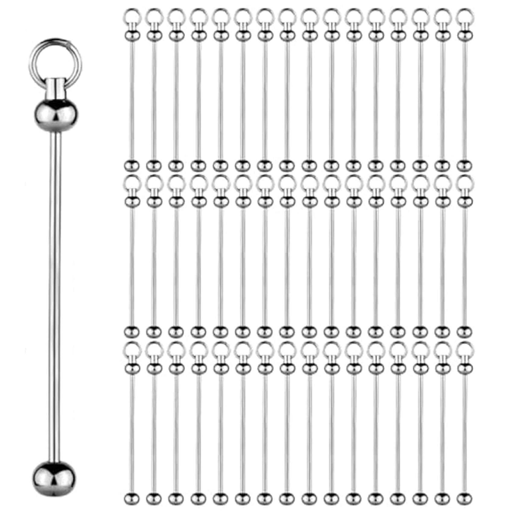Vjsujehgy 150Pcs Blank Beadable Keychain Bars,Metal DIY Bead Keychain Bar Charms Eady Detachable Key Chain Making Accessories