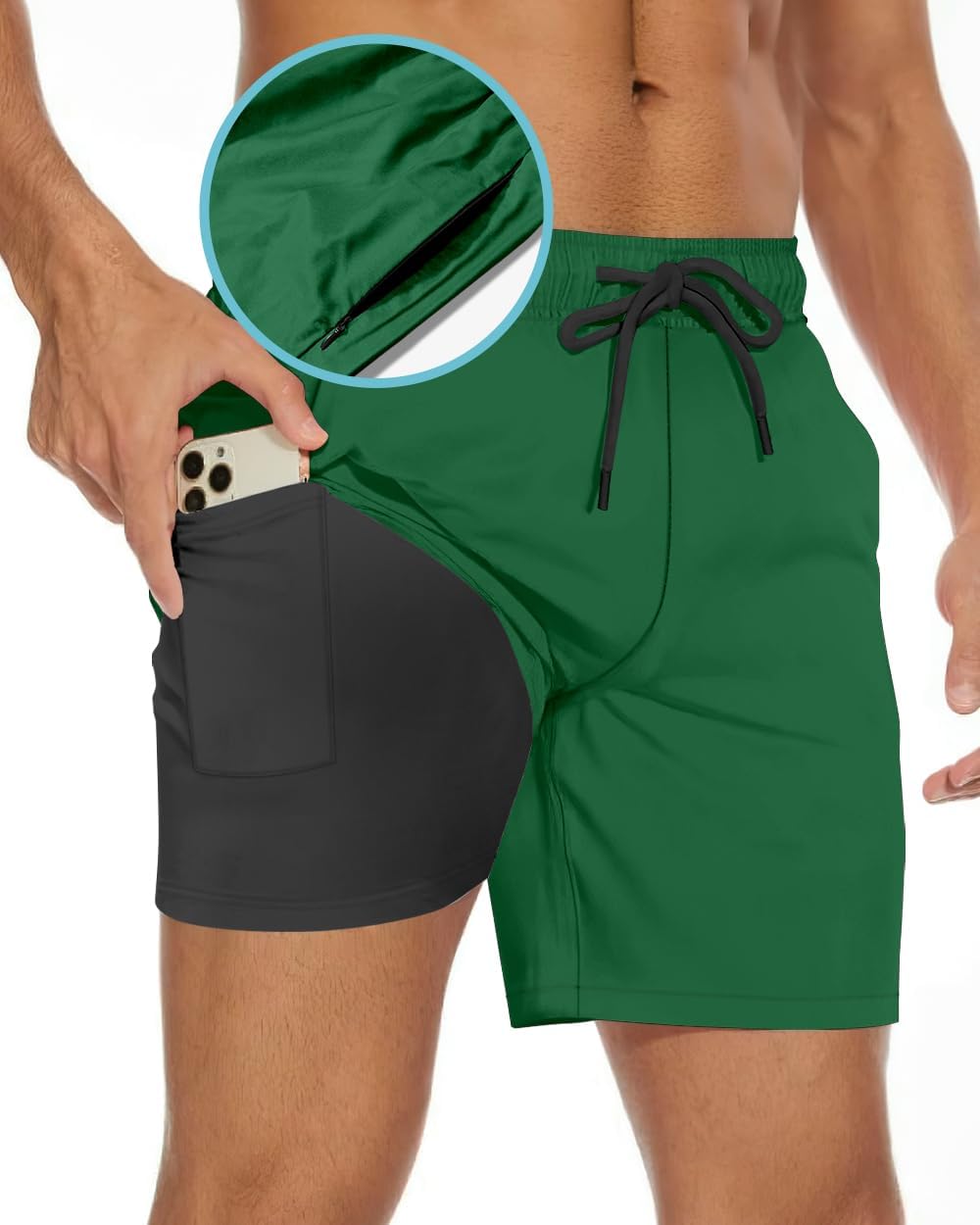 TENGINE Men's Swim Trunk 5" with Compression Liner 5 Inch Quick Dry Board Shorts Zipper Pocket - Image 2