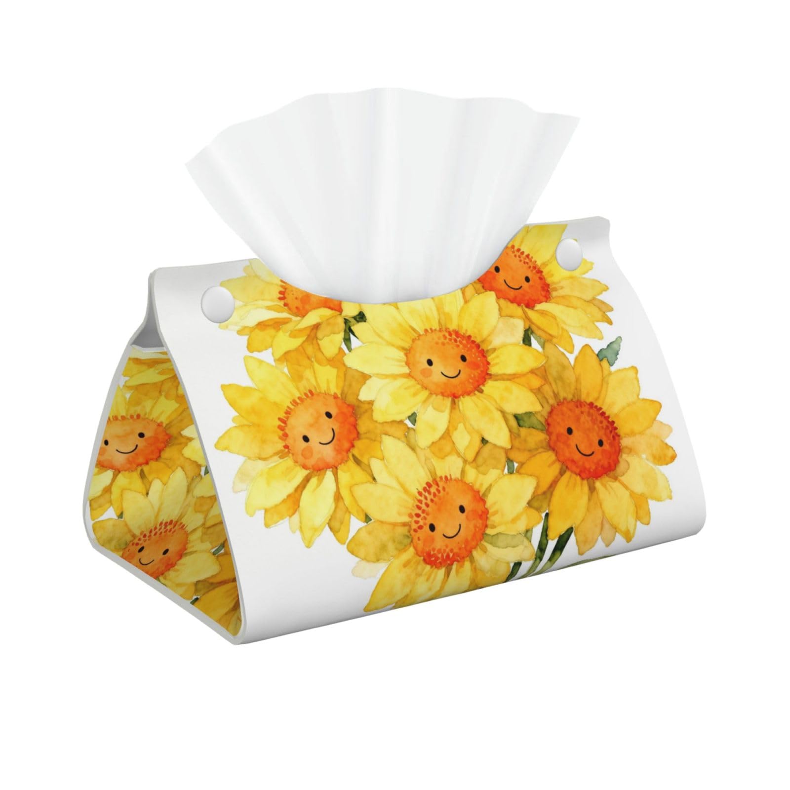 Smiling Sun Bouquet Long Leather Tissue Box Cover-Waterproof PU Leather Tissue Holder for Bathroom, Decorative Rectangular Tissue Case