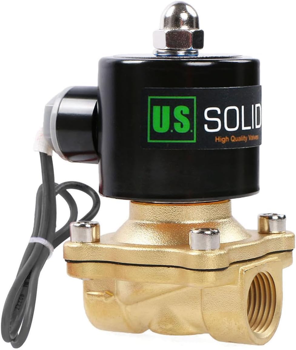 U.S. Solid Elettrovalvola in ottone 1/2" G – 24V DC, normalmente chiusa, guarnizione VITON, per aria, acqua, carburante