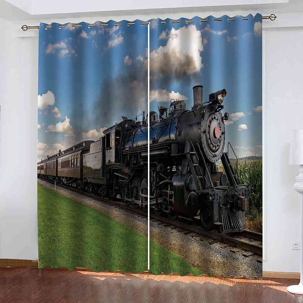 Rideau occultant anti-bruit et froid impression train 3D pour fenêtre salon et chambre