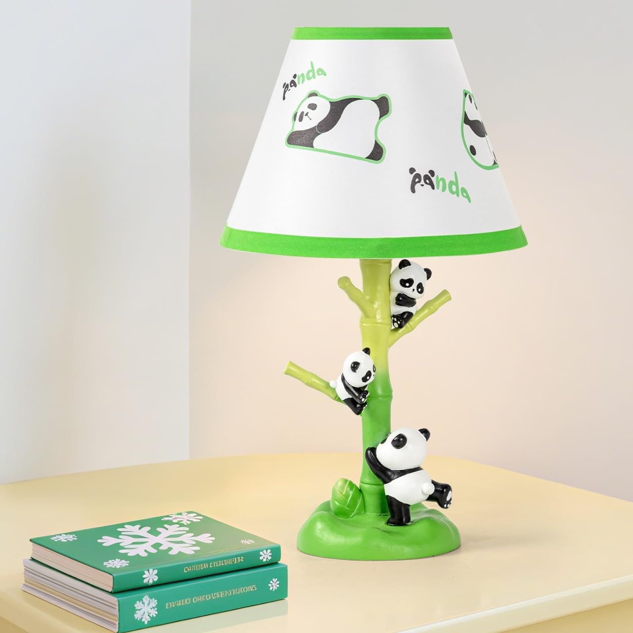 Table Lamp for Kids, 16 Inch Cute Panda Bedside Lamp with LED Bulb, Animal Resin Desk Lamp for Boys Girls Bedroom or Nursery Decor