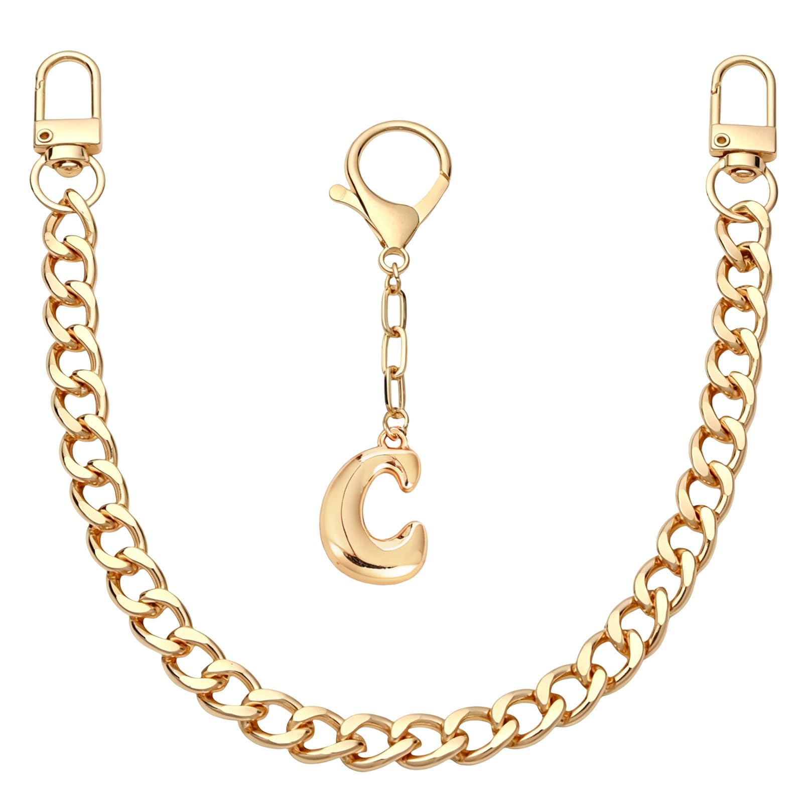 Snylcce Gold Initial Bag Charms Keychain - 2 Pcs Cute Bubble Letter C Keyring Cuban Chain Purse Charm for Handbags Women Birthday Gifts