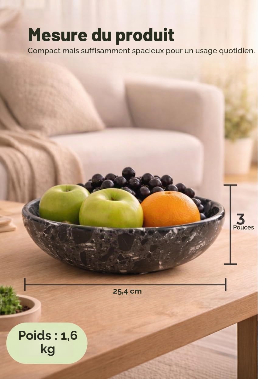 Radicaln Bol à fruits en marbre 25,4 cm noir fait à la main pour fruits et légumes pour décoration de cuisine – Décoration de cuisine de ferme, support à fruits