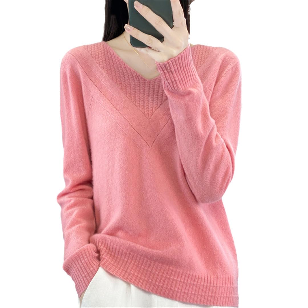 Jersey De Punto De Lana con Cuello En V para Mujer, Jersey De Manga Larga