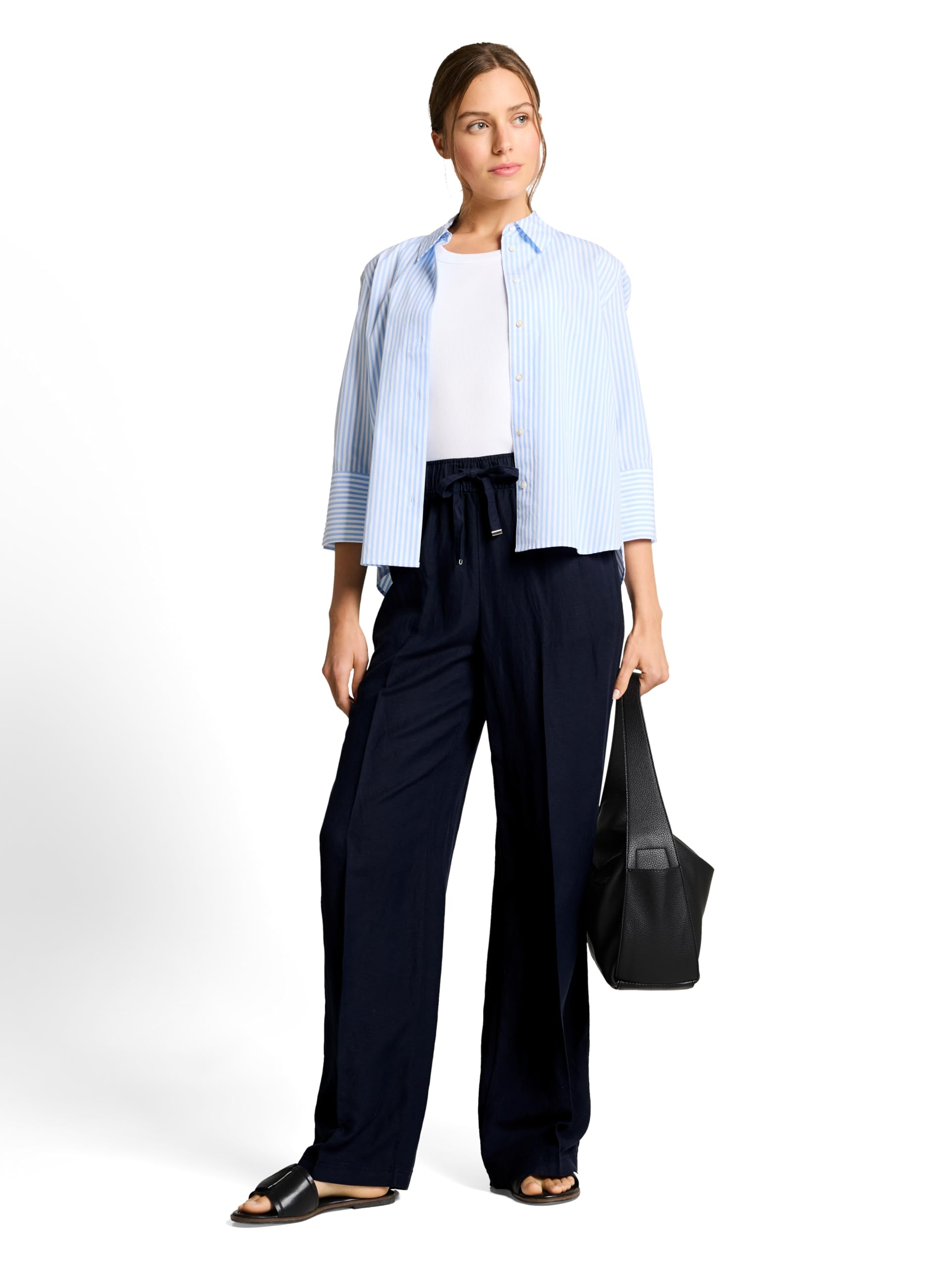 TOM TAILOR Damen Wide Leg Loose Fit Hose mit Leinen