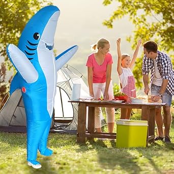 Poptrend Inflatable Shark Costume for Adult, Halloween Costumes Men Women Blow up Costumes Funny Fancy Dress Party Costumes for Christmas Halloween Easter Suit Costume (Blue)