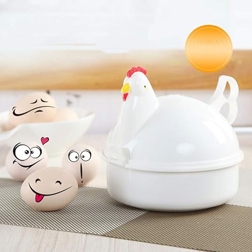 Miniatura 6 de Caldera de huevos para microondas, 4 capacidades escalfadoras de huevos, olla de huevo con forma de pollo, vaporera para desayuno en microondas
