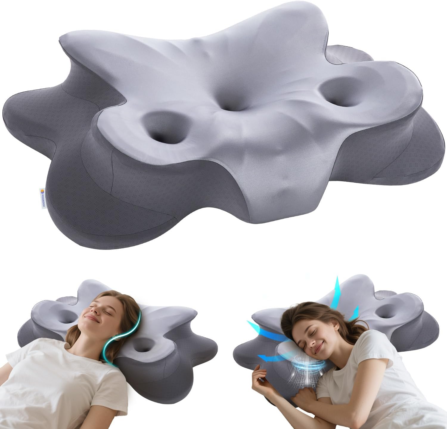 Cervical Memory Foam Pillow with Ear Pockets for Side Sleepers, Piercing Relief Orthopedic Neck Support, Ergonomic Butterfly Bed Pillow for Ear Pain & Earrings, Cooling Pillowcase