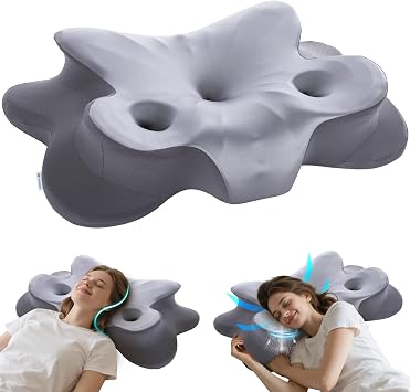 Piercing Pillow for Side Sleepers, Memory Foam Ear Hole Pillow for Ear Pain Relief & CNH, Cervical Neck Support Pillow, Ergonomic Butterfly Design with Cooling Cover