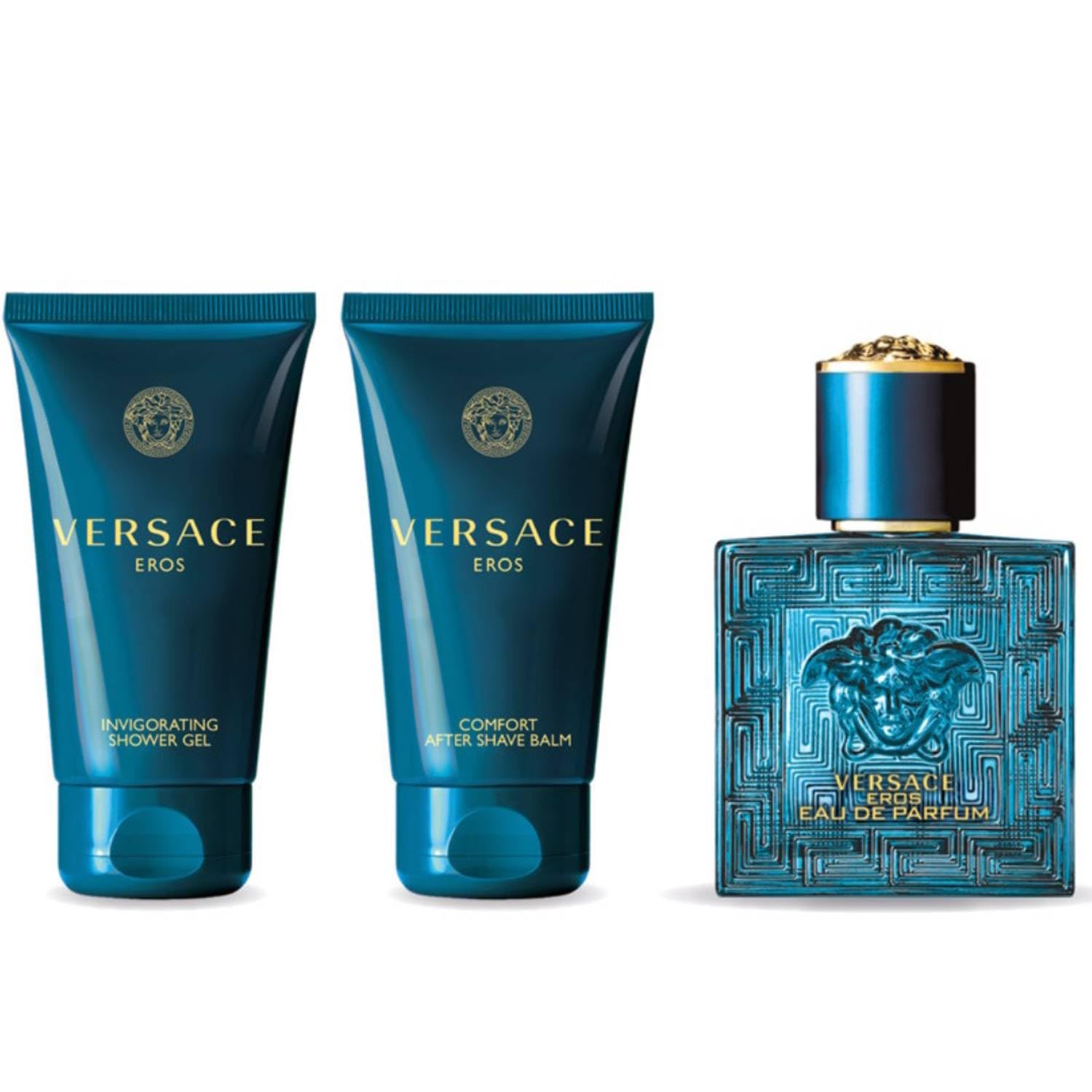 Versace Eros Confezione Regalo Uomo Profumo Eau De Parfum Balsamo Dopobarba e Bagnoschiuma 50 ml
